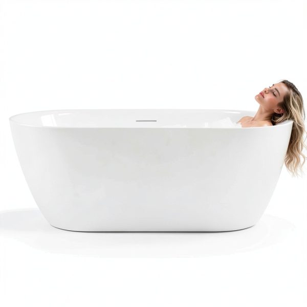 Freestanding Soaking Tub Bakiwhs Acrylic White 67in-3