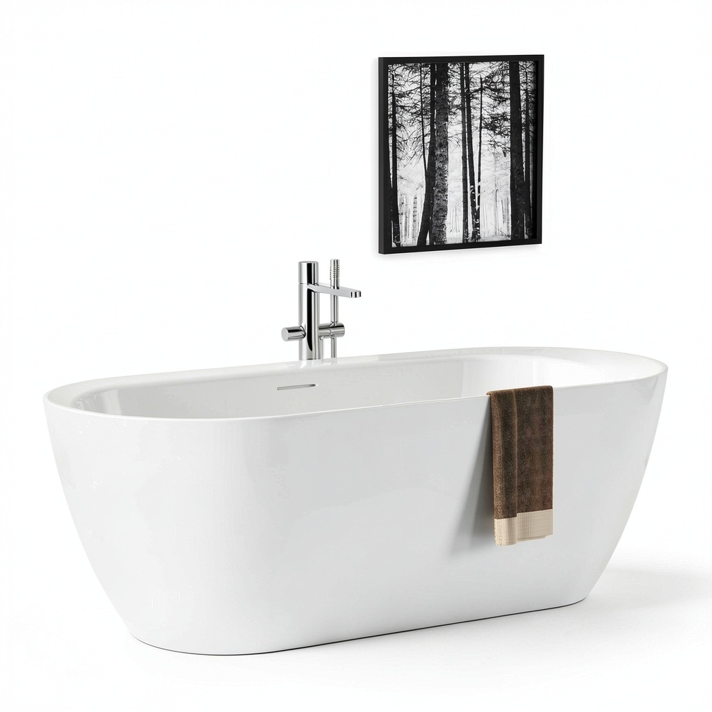 Bakiwhs freestanding soaking tub installed in a modern bathroom