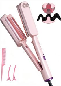 UJIO 1.25" Beach Wave Curling Iron Model UJ-3213 Purple Beige Pink-0